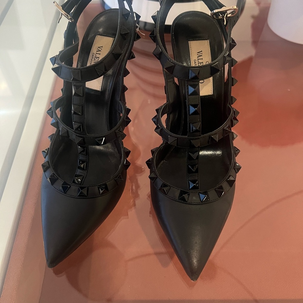 Valentino Black Studded Heels with Pointed Toe